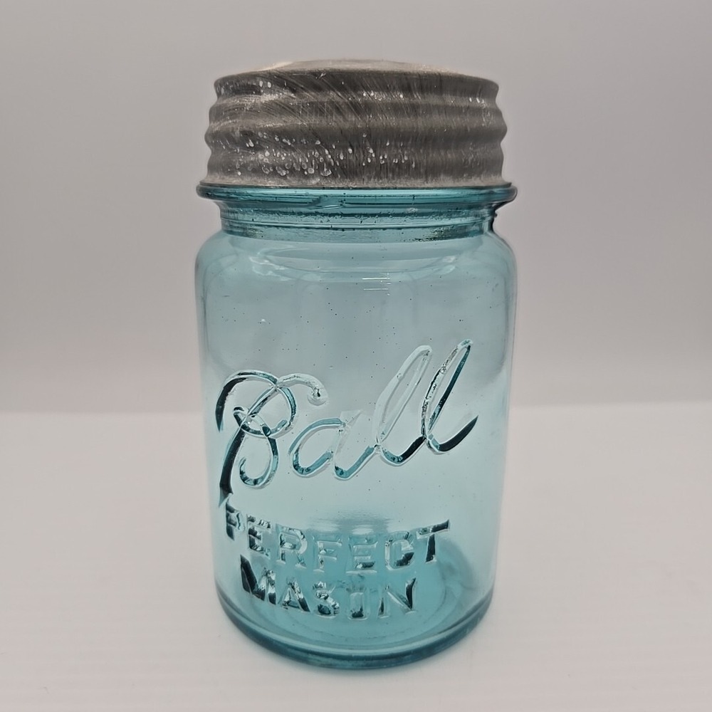 #4 Vintage BALL Blue Mason PINT Fruit Canning Jar with Zinc Lid 1923-33